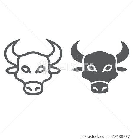 Bull line and glyph icon, animal and zoo, cow 78488727