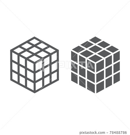 Math cube line and glyph icon, block 78488786