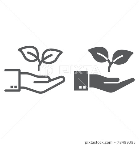 Hand with plant line and glyph icon, ecology Hand with plant line and glyph icon, ecology 78489383
