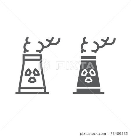 Nuclear power station line and glyph icon, ecology Nuclear power station line and glyph icon, ecology 78489385