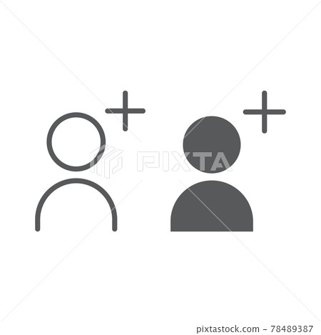 Add contact line and glyph icon, friend and person Add contact line and glyph icon, friend and person 78489387