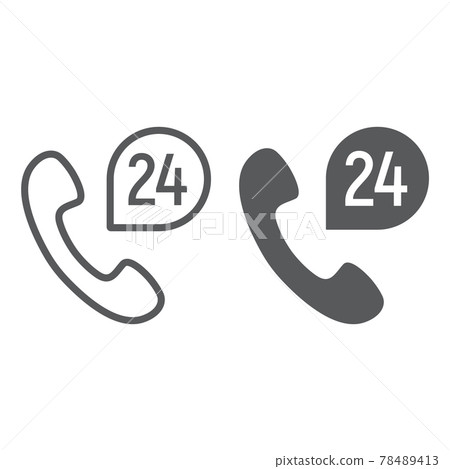 Call 24 line and glyph icon, support and all day Call 24 line and glyph icon, support and all day 78489413