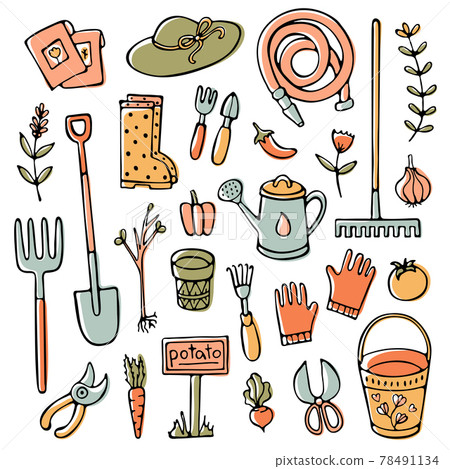 Doodle garden set, tools, elements and stuff 78491134