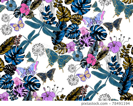 fantastic-flowers-monstera-leaves-seamless-pattern-vector-illustration-suitable-for-fabric-mural-wrappingpaper-wallpaper 78491194