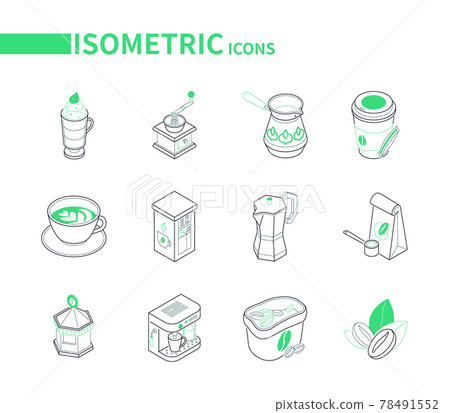 Coffee - set of modern line isometric icons 78491552