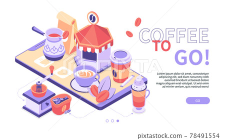 Coffee to go - modern colorful isometric web banner 78491554