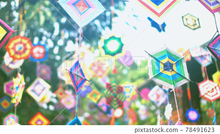 Cultural colorful festive ornaments hanging handicraft fabric of indochina Southeast Asian highland tribe 78491623