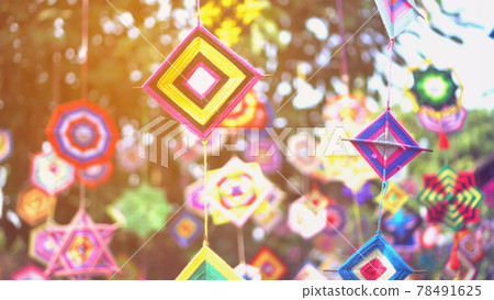 Cultural colorful festive ornaments hanging handicraft fabric of indochina Southeast Asian highland tribe 78491625