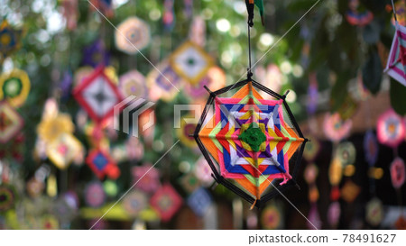 Cultural colorful festive ornaments hanging handicraft fabric of indochina Southeast Asian highland tribe 78491627