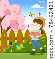 Happy girl walking in spring and holding plant pot 78492421
