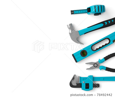 Top view of green construction tools for repair and installation on white 78492442
