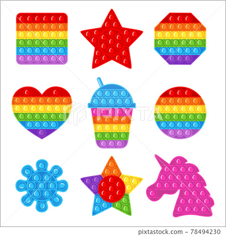Trendy antistress sensory toy Pop it fidget set in flat style isolated on white background. 78494230