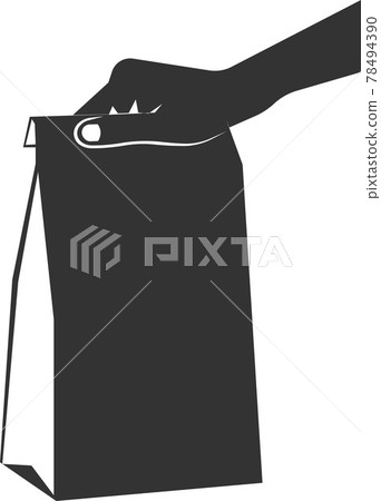 The icon of the food packaging in your hand. Vector flat illustration. 78494390