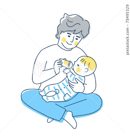 Daddy feeding a baby milk Daddy feeding a baby milk 78495329