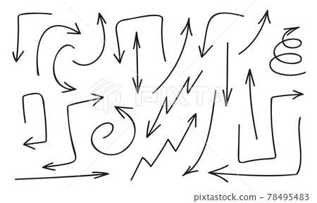 Set of hand drawn arrows isolated on white background. Simple design elements in sketchy style. Graphic symbols of direction. Vector doodle illustration Set of hand drawn arrows isolated on white background. Simple design elements in sketchy style. Graphic symbols of direction. Vector doodle illustration 78495483