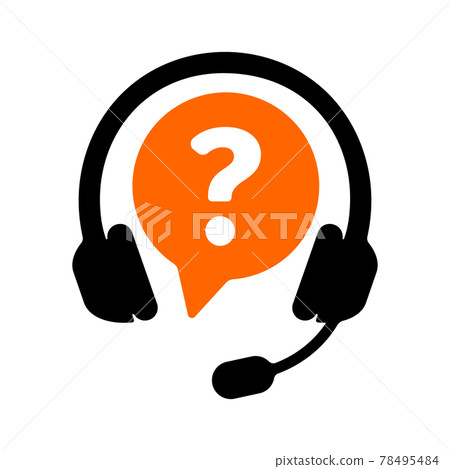 Customer support symbol with headphones and question mark isolated on white background. Call center sign. Hotline icon. Telemarketing concept. Vector flat illustration 78495484