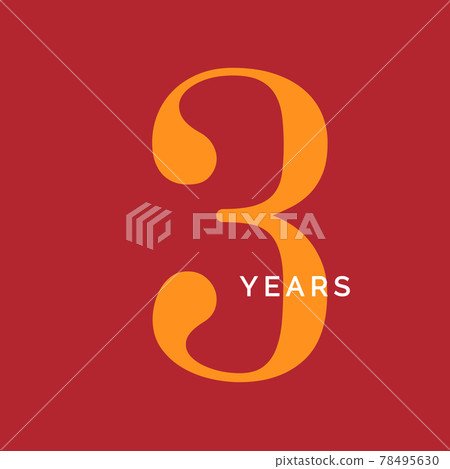 Three years symbol. Third birthday emblem. Anniversary sign, number 3 logo concept, vintage poster template, vector illustration Three years symbol. Third birthday emblem. Anniversary sign, number 3 logo concept, vintage poster template, vector illustration 78495630