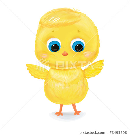 Cute Chick isolated on white background. Cartoon newborn baby bird. Greeting card with funny chicken character in a watercolour style. Vector illustration. Cute Chick isolated on white background. Cartoon newborn baby bird. Greeting card with funny chicken character in a watercolour style. Vector illustration. 78495808