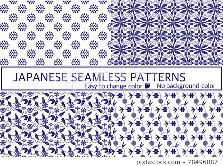 日本花紋圖案4種設置“小菊花，鳥腰帶，丁香蔓藤花紋，竹藤” 78496087