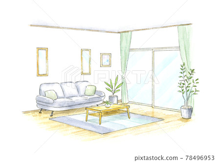 客廳室內透視手繪水彩 78496953