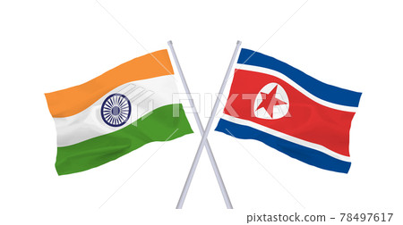 Flags of India and North Korea 78497617