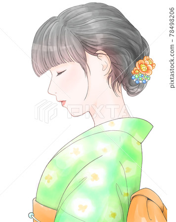 側身綠色浴衣女人 側身綠色浴衣女人 78498206