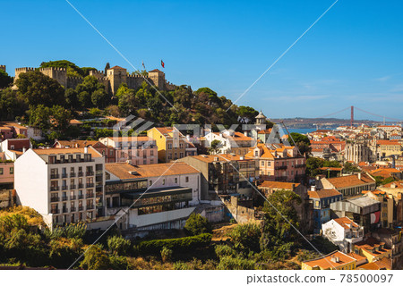 scenery of saint george castle and river tagus at lisbon in portugal scenery of saint george castle and river tagus at lisbon in portugal 78500097
