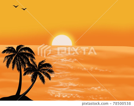 美麗的海景和夕陽落下的棕櫚樹 78500538