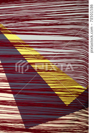 Abstract installation of red rope colored cardboard sheets 78501586