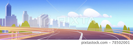 Overpass highway, empty city road with skyscrapers 78502001