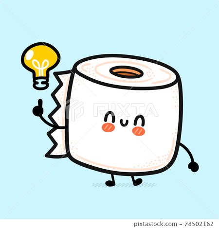 Cute funny happy white toilet paper roll with idea light bulb. Vector hand drawn cartoon kawaii character illustration icon. Funny cartoon toilet paper mascot character concept 78502162