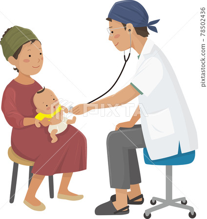 Illustrations of parents and children undergoing medical examination, health and welfare, SDGs Illustrations of parents and children undergoing medical examination, health and welfare, SDGs 78502436
