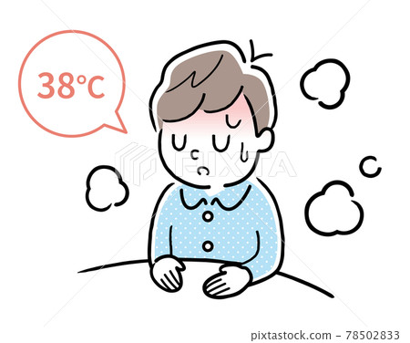 矢量插圖素材：身體不適的男孩，發燒 78502833