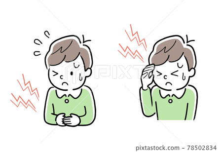 矢量插圖素材:身體不適的男孩,腹痛,頭痛 矢量插圖素材:身體不適的男孩,腹痛,頭痛 78502834