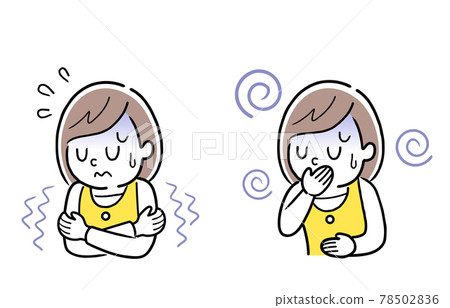 矢量插圖素材：身體不適的女孩，發冷，噁心 78502836