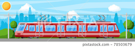 Modern Tram Train Passenger Streetcar Cityscape. 78503679