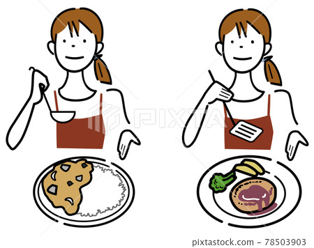 Housewife making today's menu-curry and hamburger 78503903