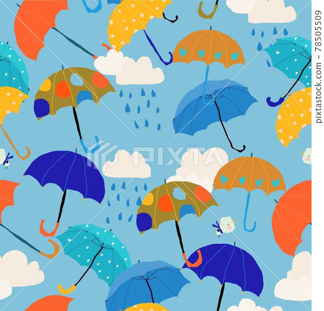 Seamless Pattern with Colorful Umbrellas in the Sky Seamless Pattern with Colorful Umbrellas in the Sky 78505509