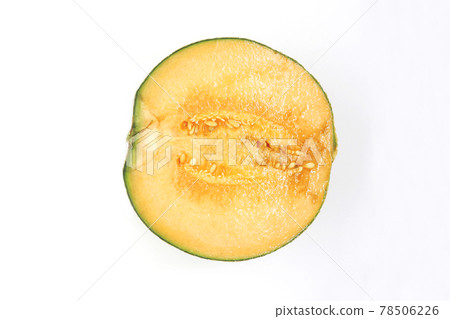 Melon cut in half on white background 78506226