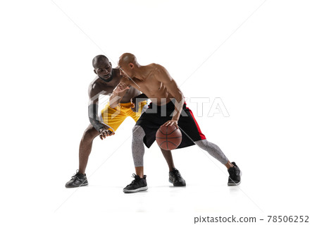 two men basketball players competition in silhouette isolated white background 78506252
