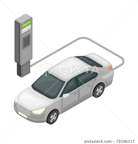 Electrocar or Motor Vehicle Charging Accumulator Battery as Smart City Isometric Vector Illustration Electrocar or Motor Vehicle Charging Accumulator Battery as Smart City Isometric Vector Illustration 78506317