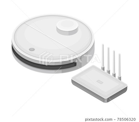 Vacuum Cleaner and Wireless Router as Smart City Isometric Vector Illustration 78506320