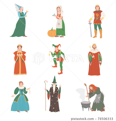 Fabulous Medieval Character from Fairytale with Cinderella and Fairy Vector Set Fabulous Medieval Character from Fairytale with Cinderella and Fairy Vector Set 78506333