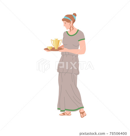 Roman Woman Wearing Long Tunic and Sandals Carrying Greek Ceramic Amphora Vector Illustration Roman Woman Wearing Long Tunic and Sandals Carrying Greek Ceramic Amphora Vector Illustration 78506400