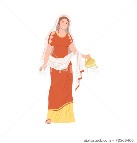 Roman Woman Wearing Long Tunic and Sandals Carrying Greek Ceramic Amphora Vector Illustration Roman Woman Wearing Long Tunic and Sandals Carrying Greek Ceramic Amphora Vector Illustration 78506406