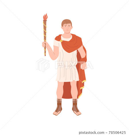 Young Male Roman Wearing Long Tunic and Sandals as Traditional Clothes Holding Torch Vector Illustration Young Male Roman Wearing Long Tunic and Sandals as Traditional Clothes Holding Torch Vector Illustration 78506425