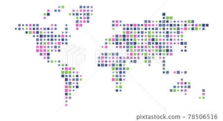 Colorful world map squared mosaic 78506516