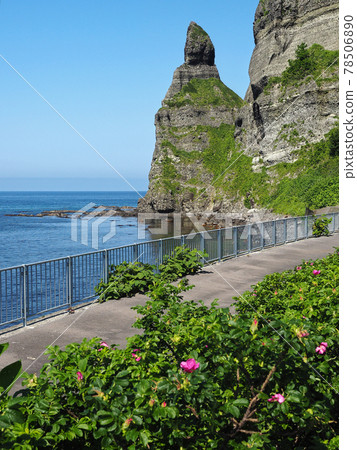 Setakamui Rock, a legendary rock of the Ainu people, Furubira Town, Hokkaido 78506890