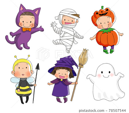 Set of kids in Halloween costumes Set of kids in Halloween costumes 78507544