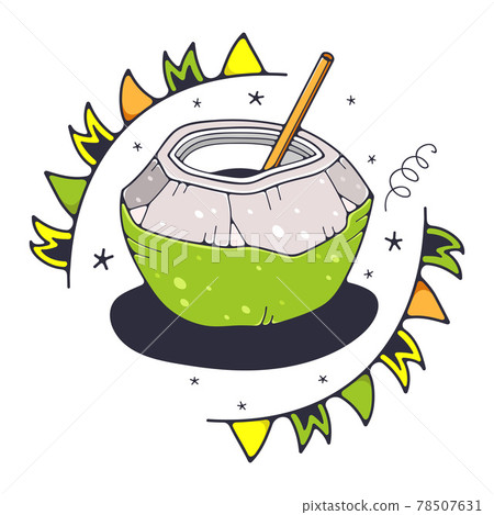 Cute illustration with coconut. Isolated on a white background. Vector doodle illustrations. 78507631